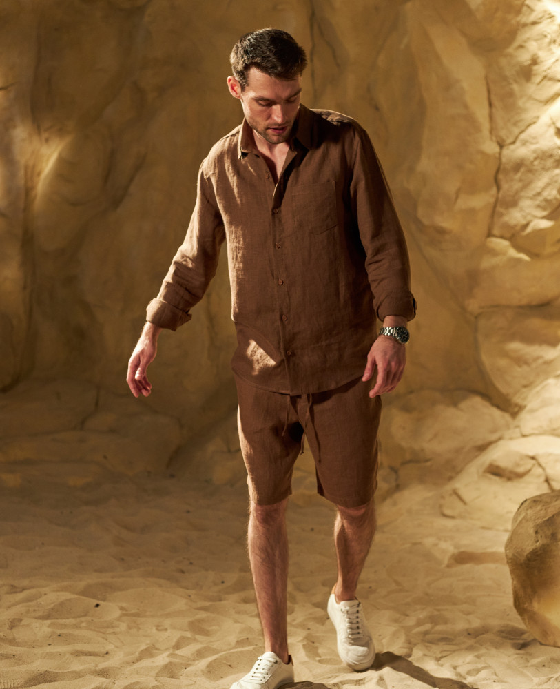 BROWN LINEN SHORTS