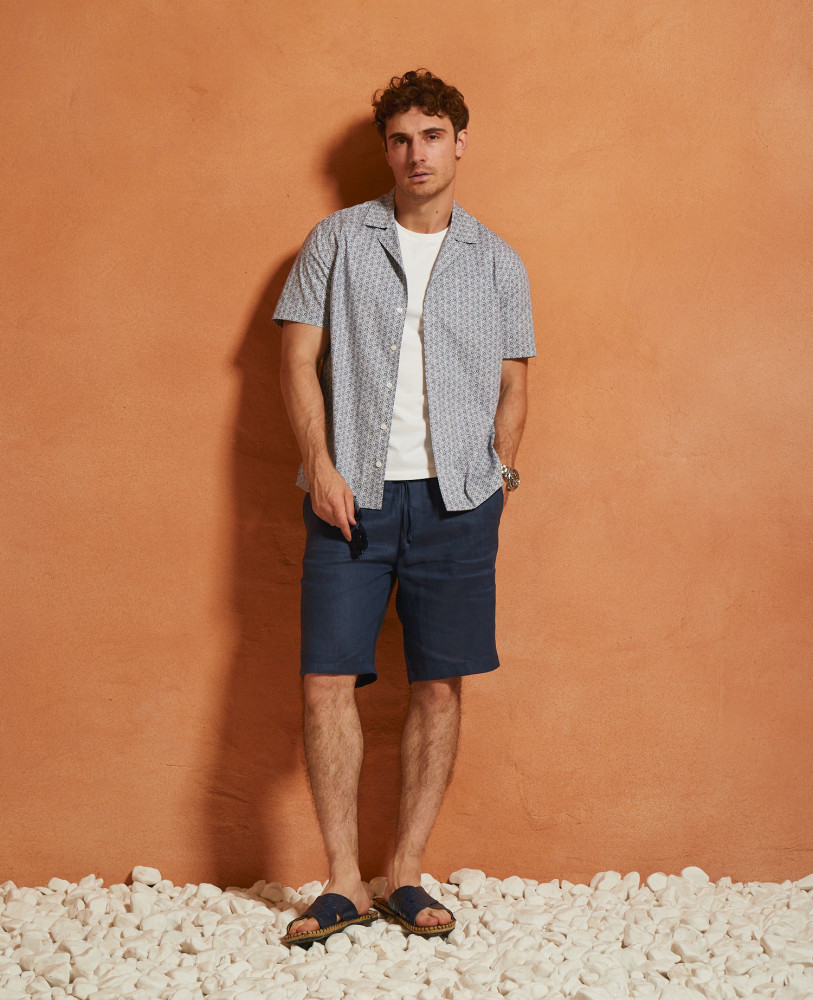 PRINTED COTTON SHIRT WITH SHORT SLEEVE