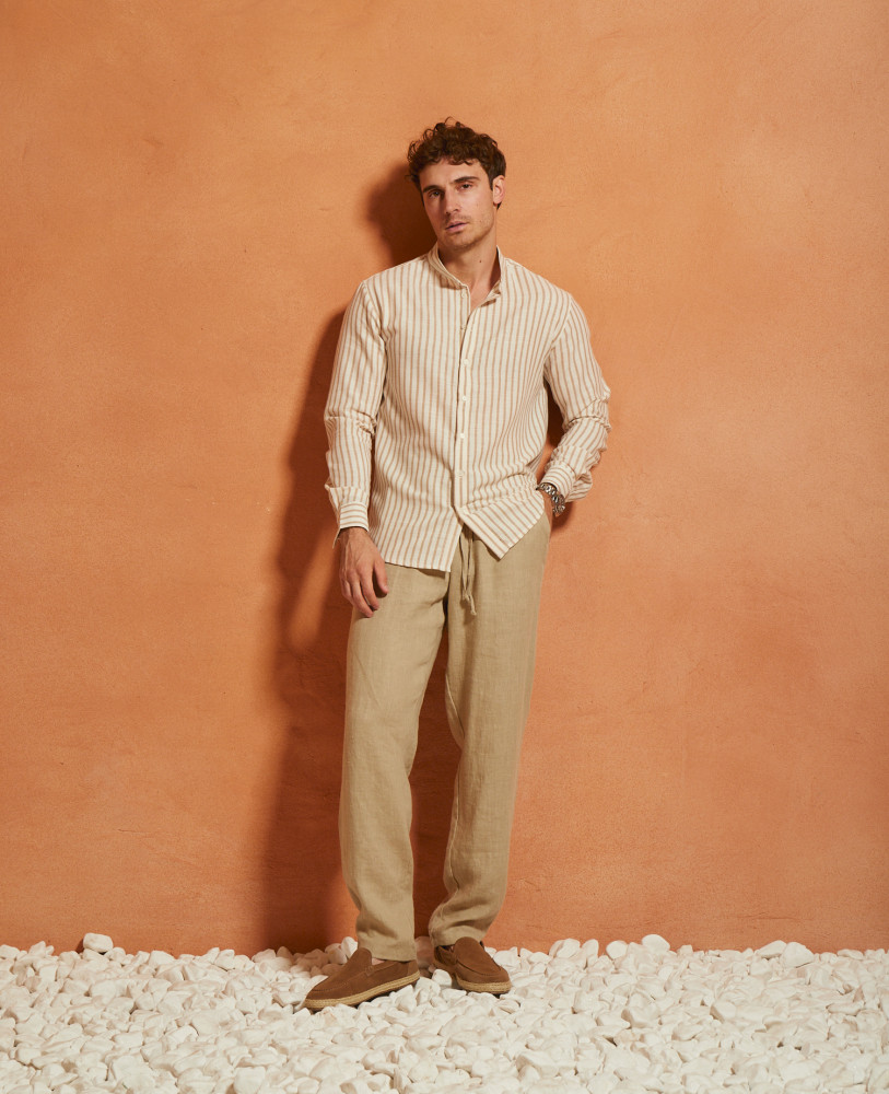 BEIGE STRIPED LINEN SHIRT