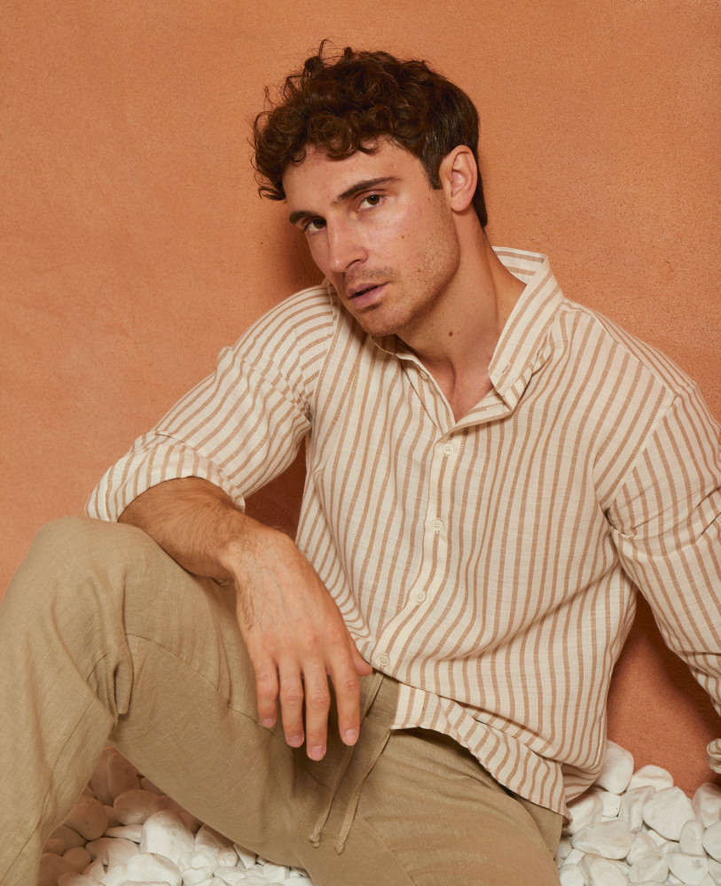 BEIGE STRIPED LINEN SHIRT