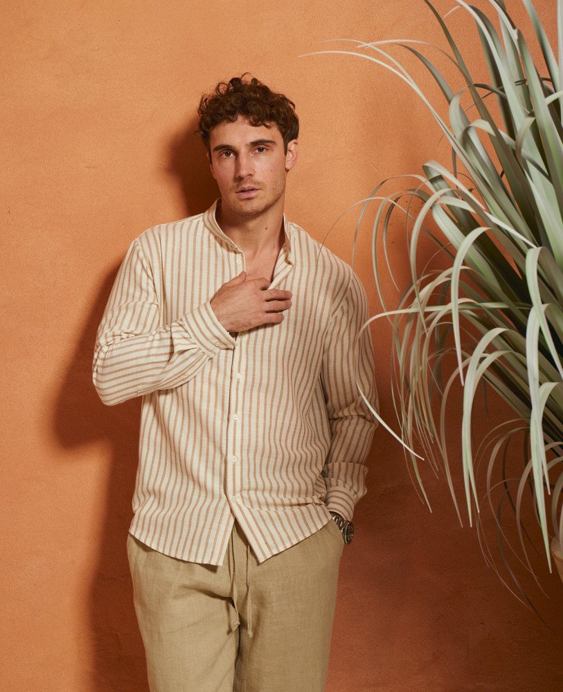 BEIGE STRIPED LINEN SHIRT