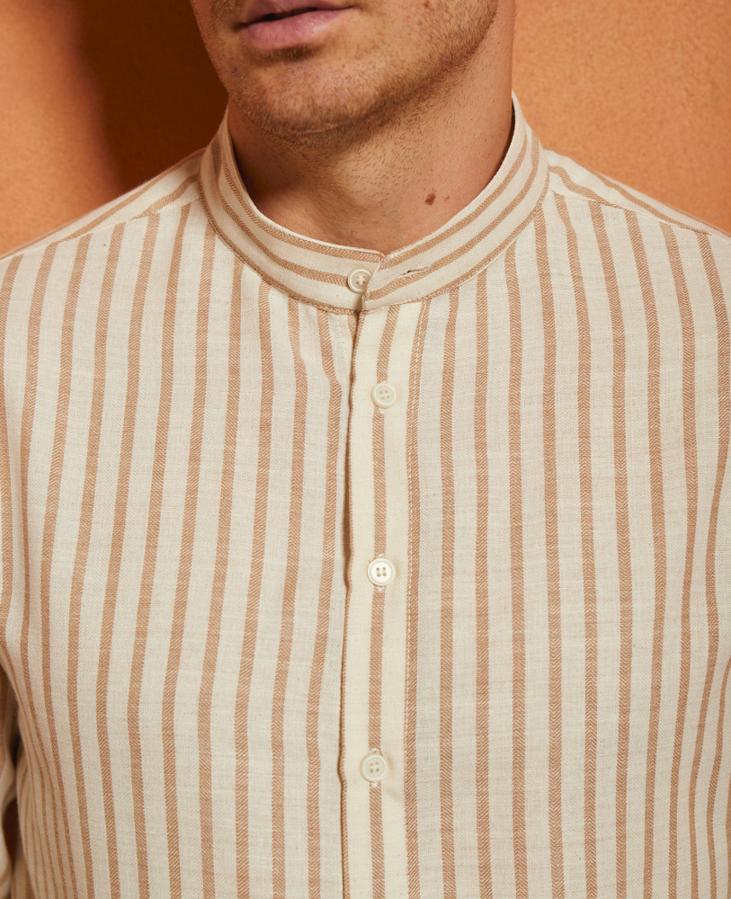 BEIGE STRIPED LINEN SHIRT