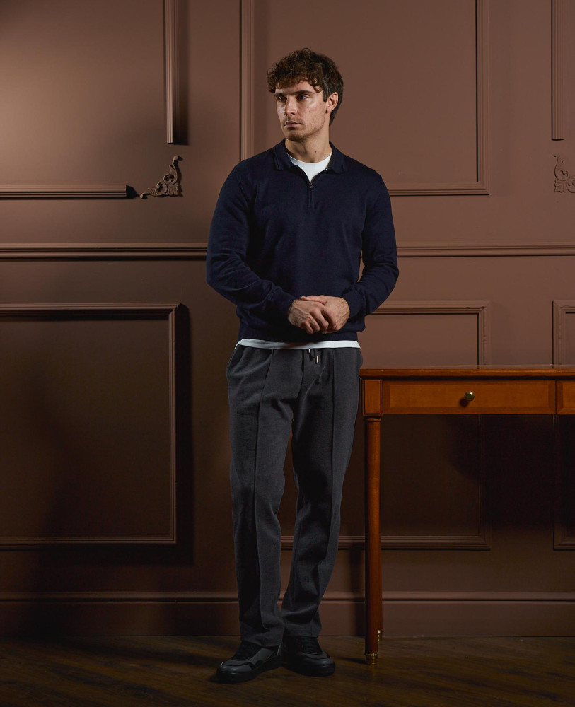 KNITTED HALF-ZIP POLO NAVY BLUE