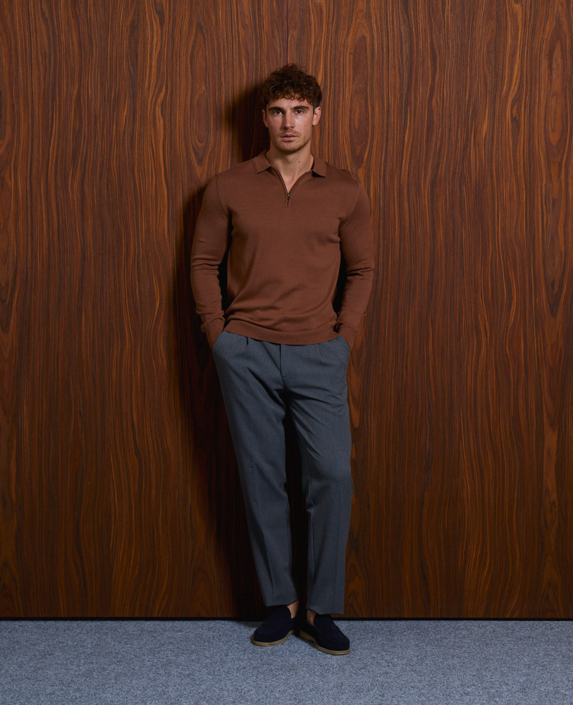 KNITTED HALF-ZIP POLO TERRACOTTA