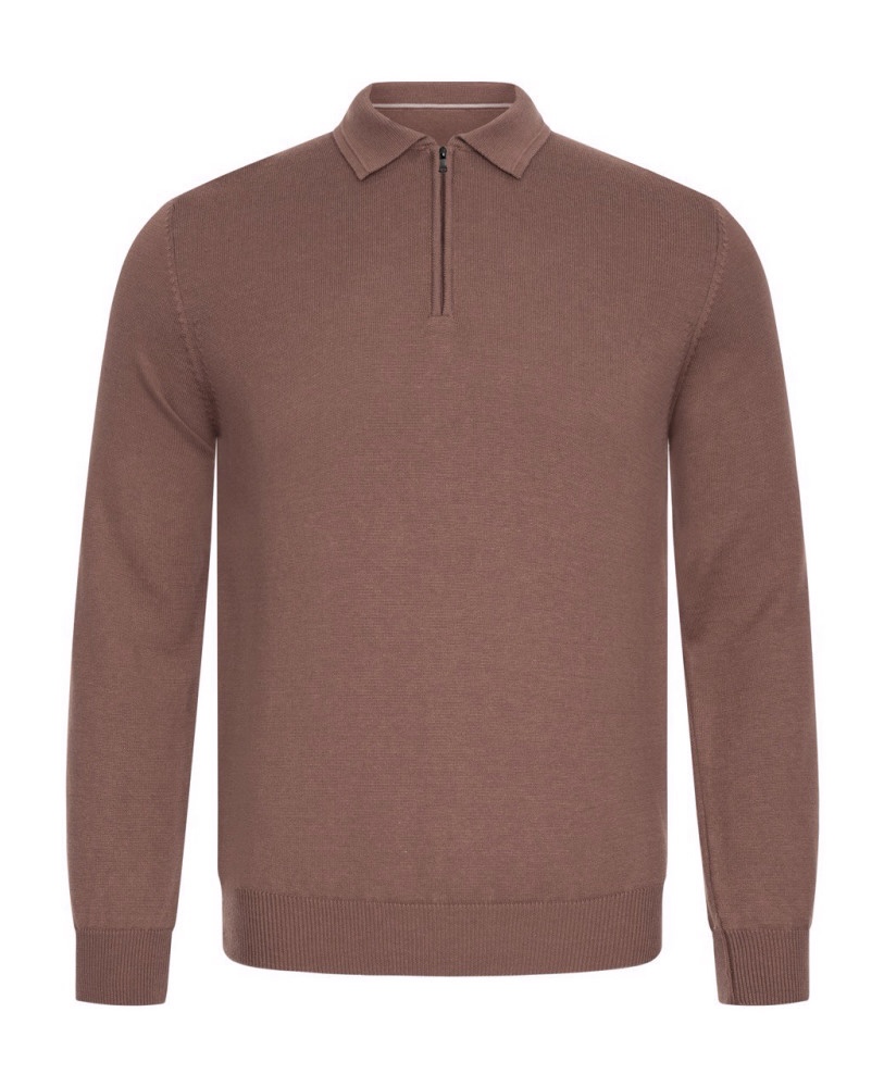 KNITTED HALF-ZIP POLO TERRACOTTA
