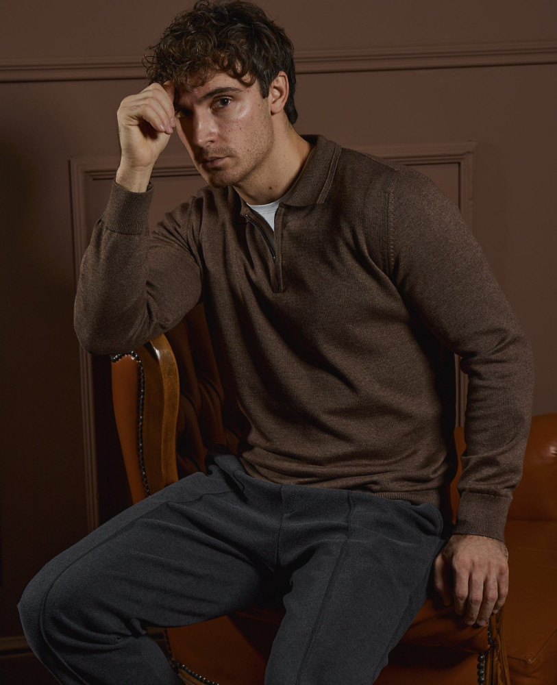 KNITTED HALF-ZIP POLO MOCCO