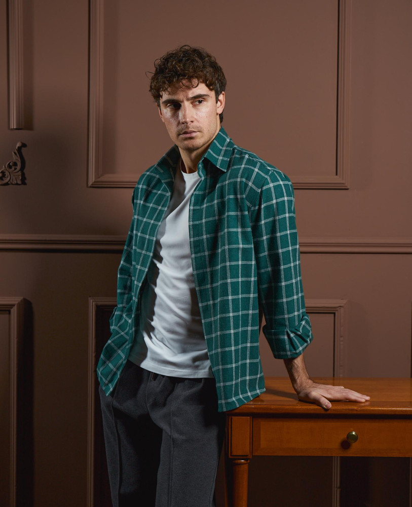 GREEN CHECK COTTON SHIRT