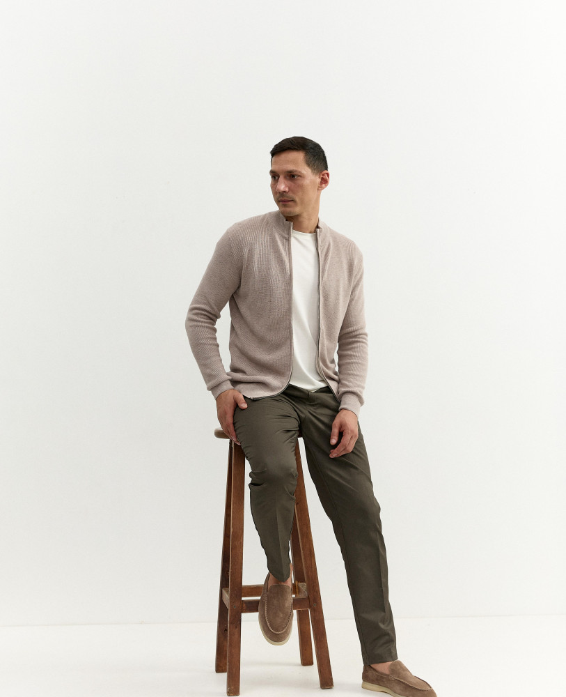 BEIGE CROPPED KNIT CARDIGAN