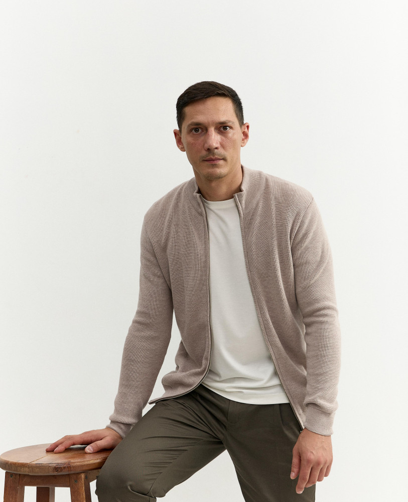 BEIGE CROPPED KNIT CARDIGAN