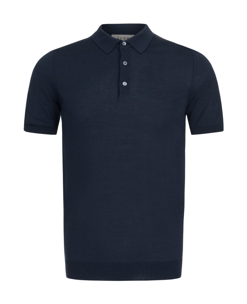 KNITTED SILK POLO BUTTONS DARK NAVY