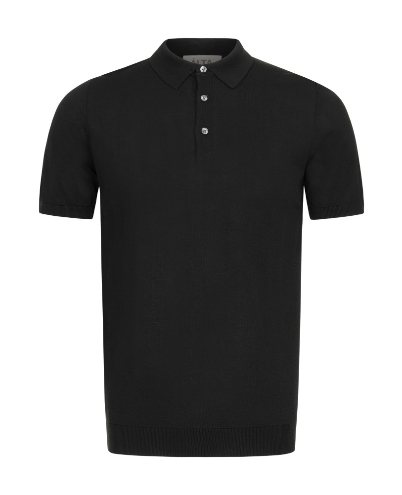KNITTED SILK POLO BUTTONS BLACK