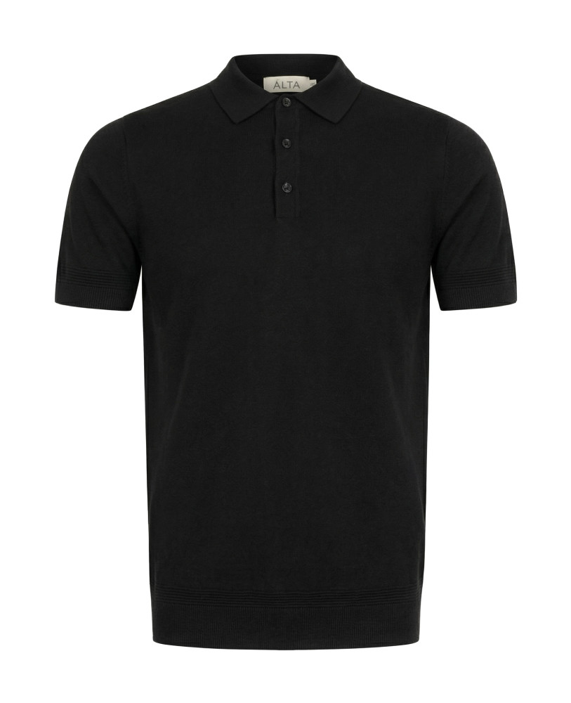 KNITTED SILK POLO BUTTONS BLACK