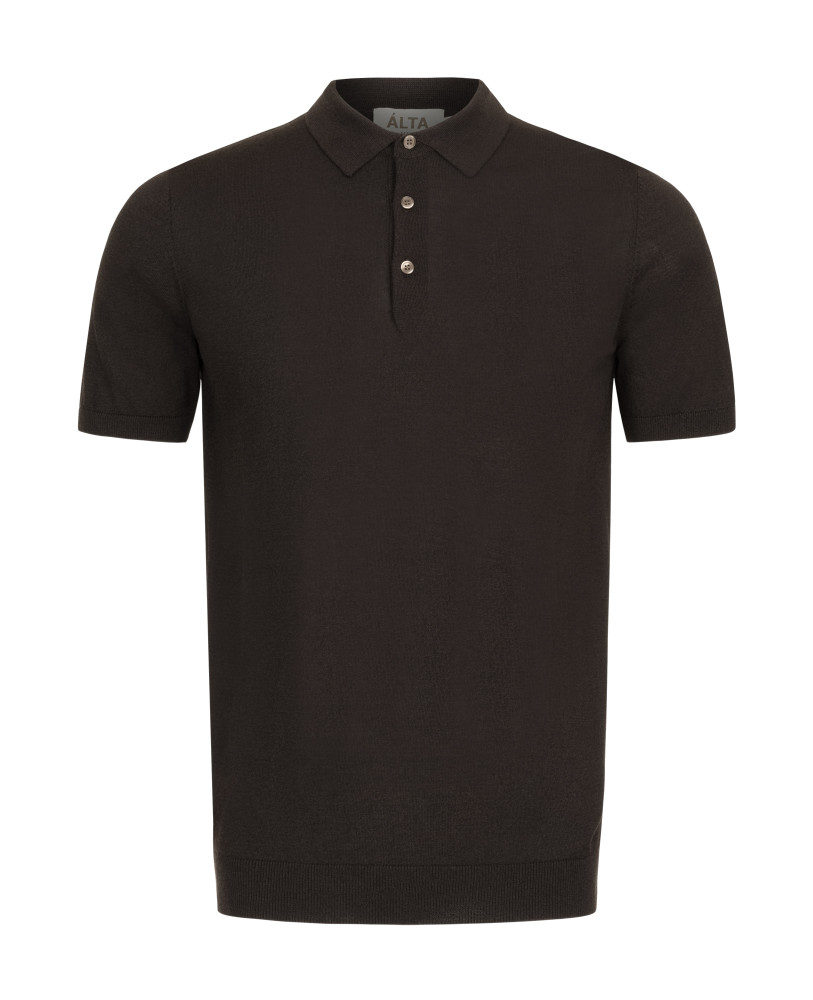 KNITTED SILK POLO BUTTONS BROWN