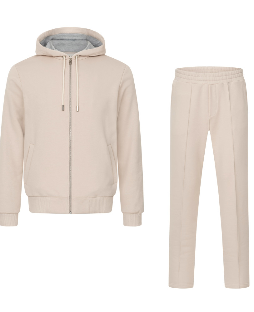 BEIGE CASUAL SUIT WITH HOOD