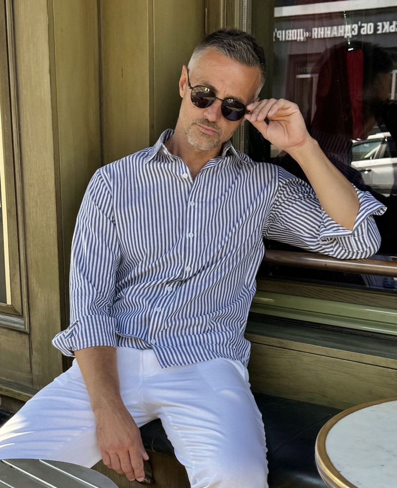 LINEN SHIRT WITH GRAPHITE STRIPES