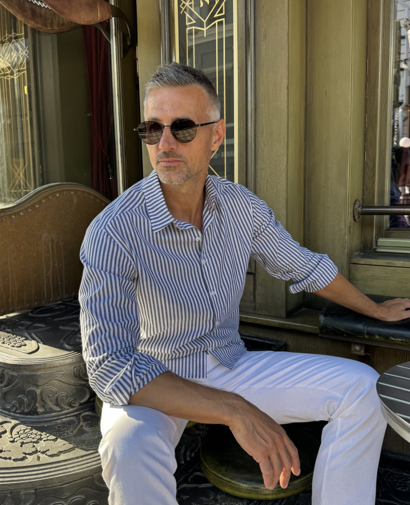 LINEN SHIRT WITH GRAPHITE STRIPES