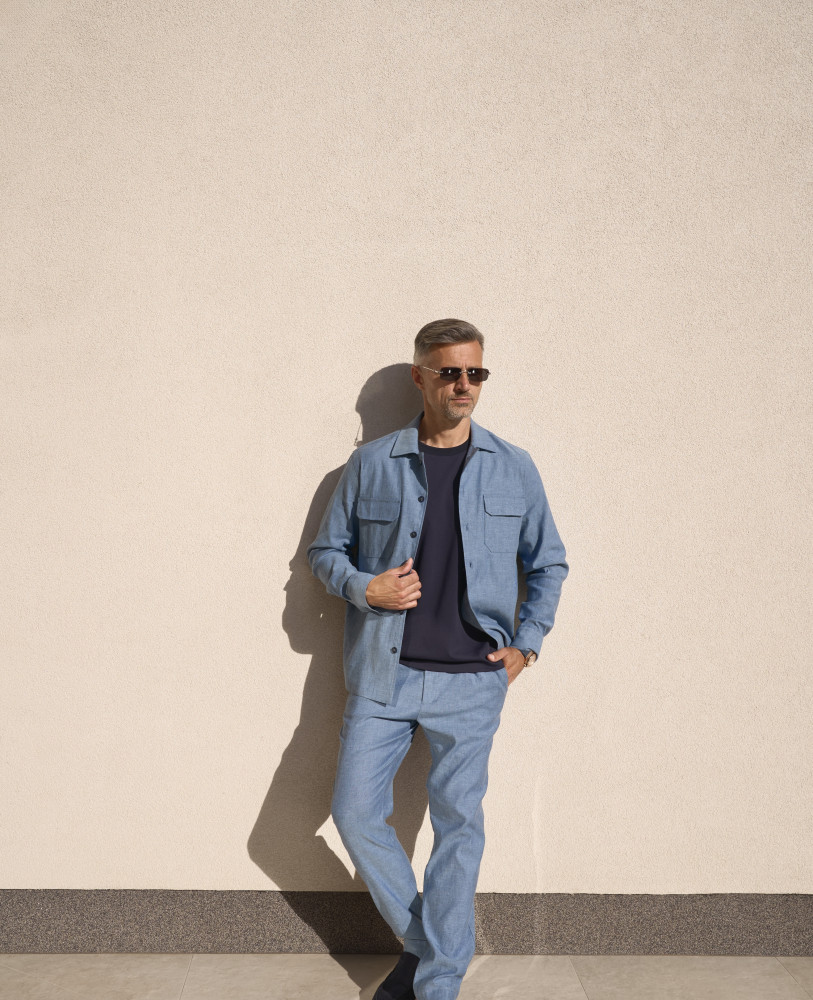 DENIM COLOR LINEN TROUSERS
