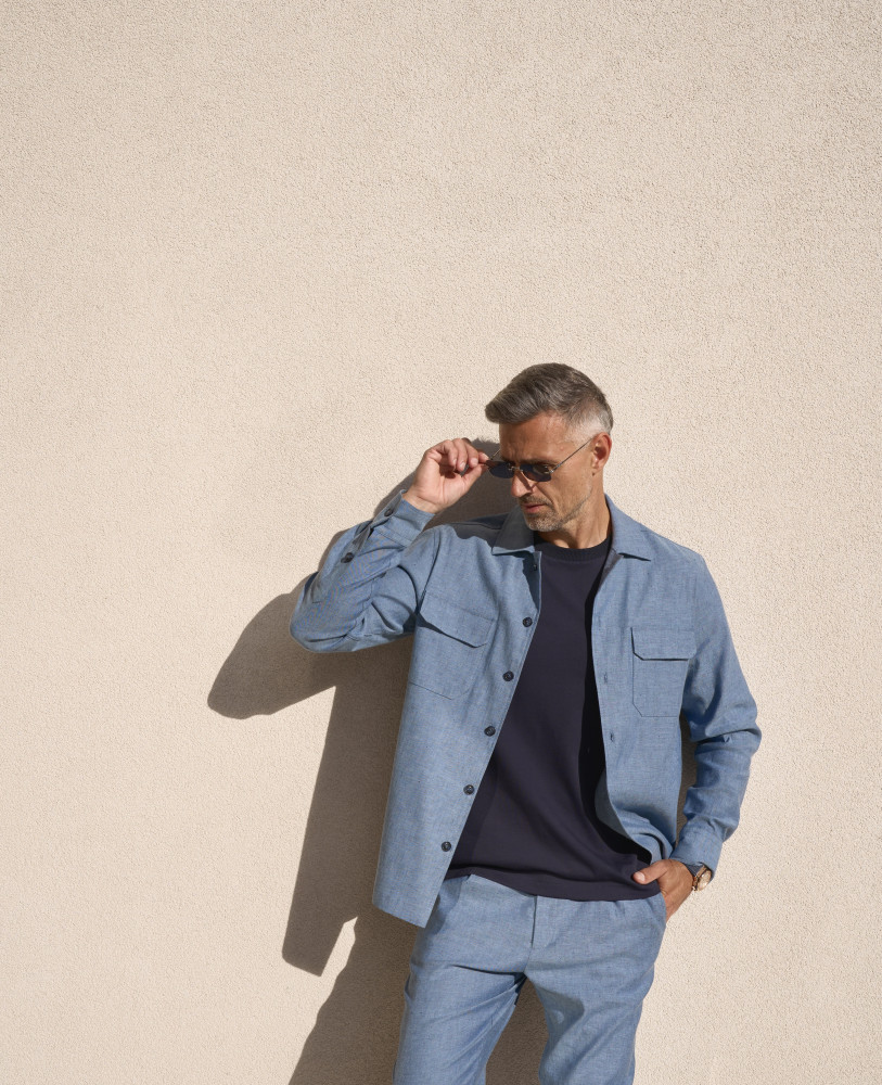 DENIM COLOR LINEN SUIT