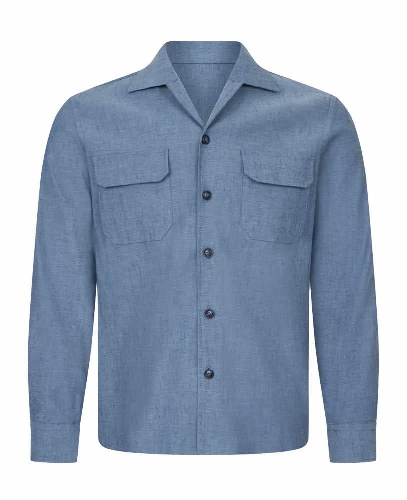 DENIM COLOR LINEN SHIRT WITH POCKETS