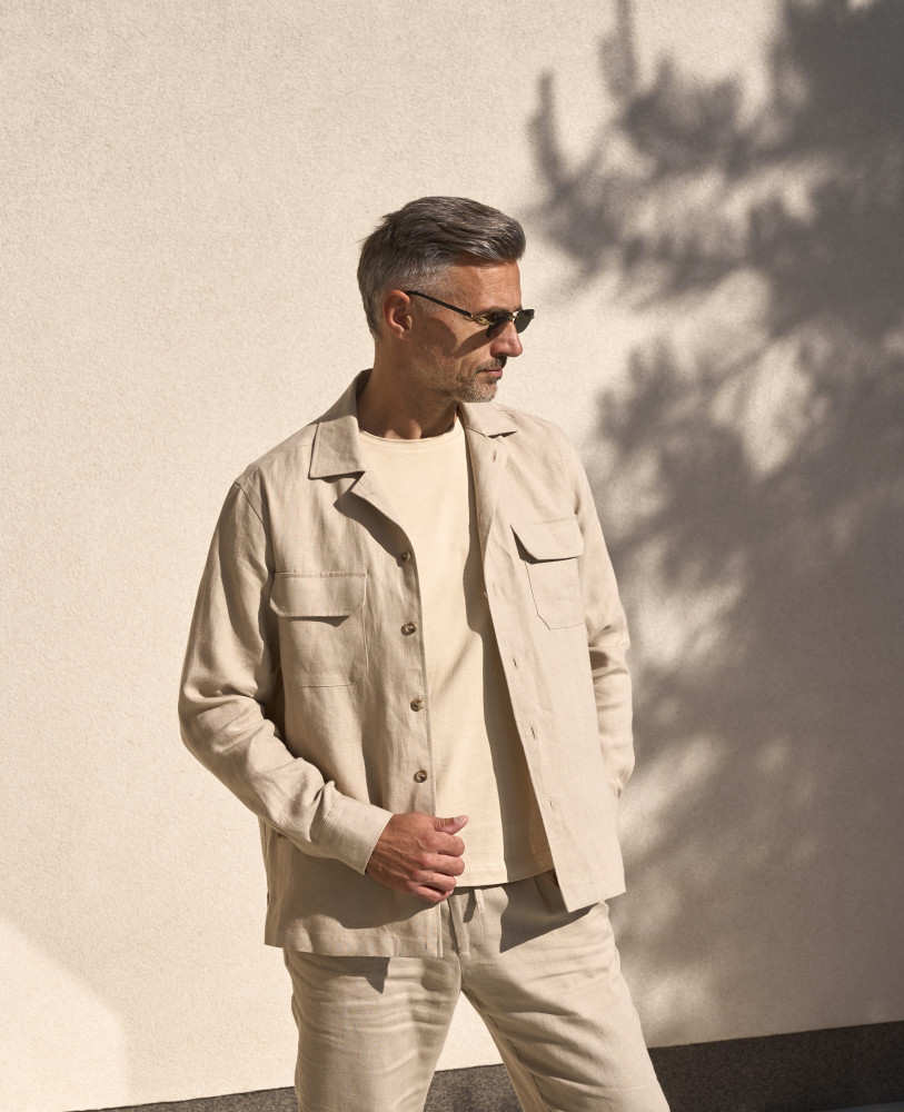 SAND LINEN SHIRT WITH POCKETS