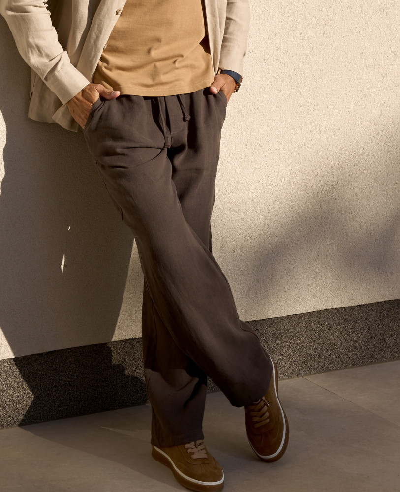 WIDE LINEN PANTS PEAT COLOR