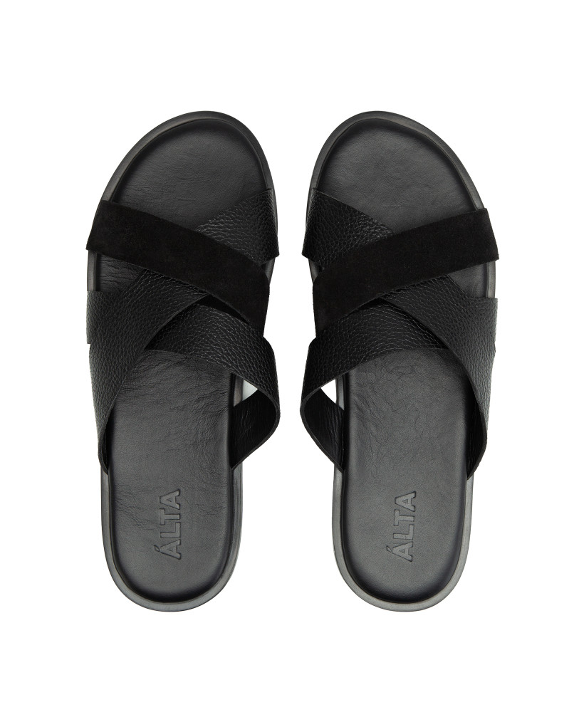BLACK LEATHER FLIP FLOPS