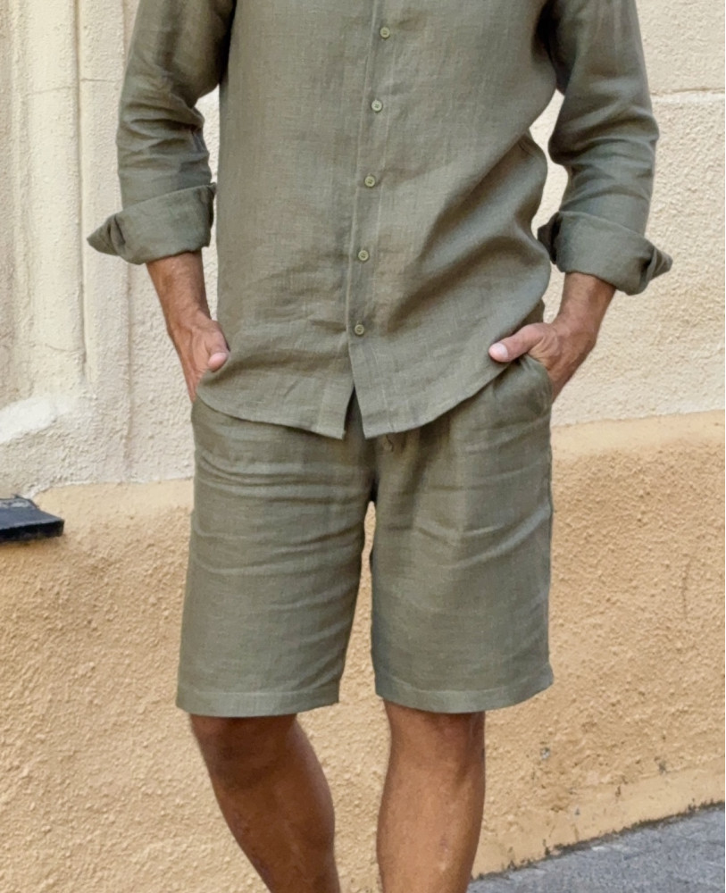 KHAKI LINEN SHORTS
