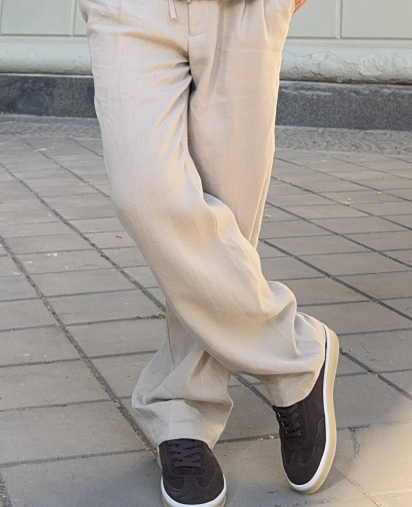 SAND WIDE LINEN PANTS