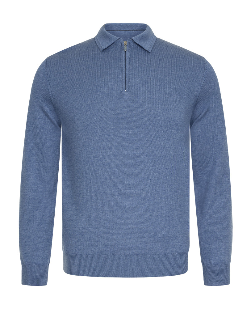 DENIM COLOR KNITTED HALF-ZIP POLO 