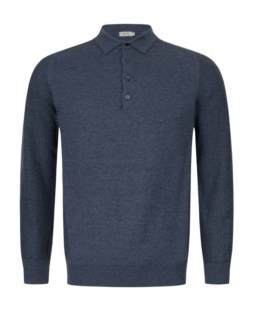 KNITTED POLO WITH BUTTONS BLUE MELANGE