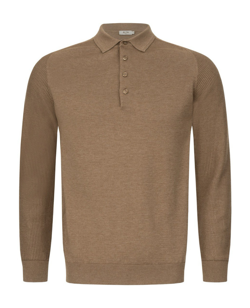 KNITTED POLO WITH BUTTONS CAMEL