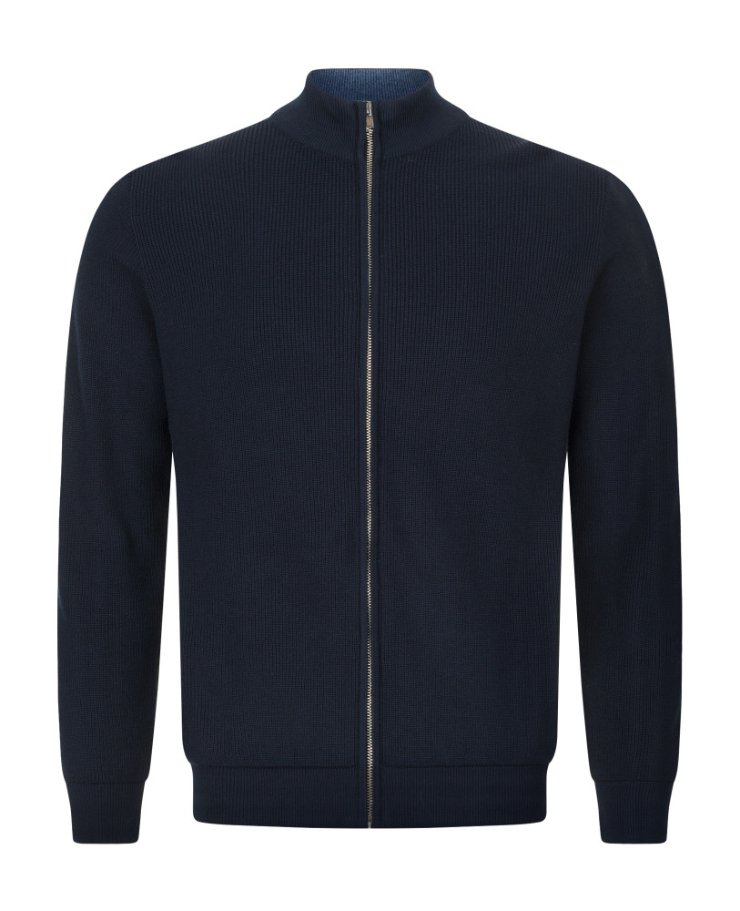 NAVY BLUE CROPPED KNIT CARDIGAN