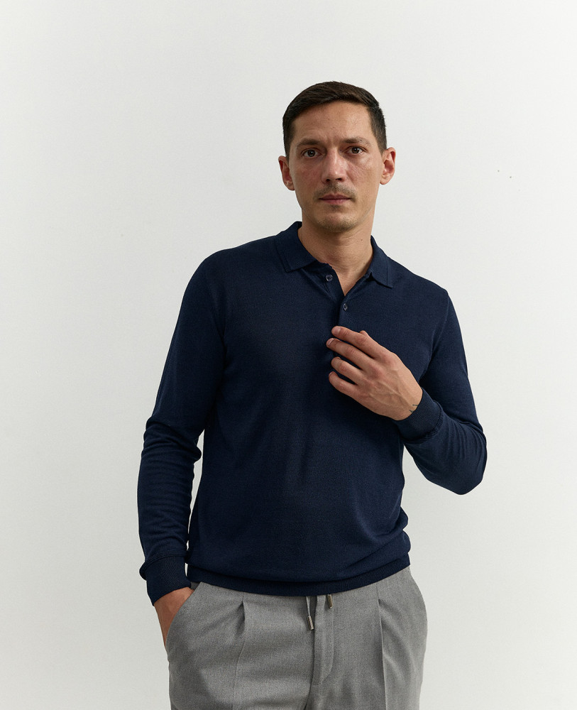 NAVY BLUE SILK POLO
