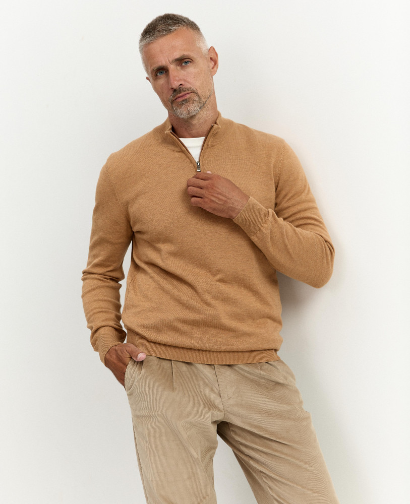 MUSTARD NECK ZIP-UP JUMPER