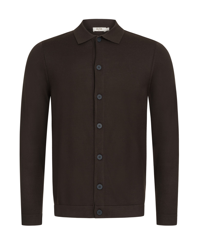 KNITTED CARDIGAN MADE OF BROWN MERINO WOOL