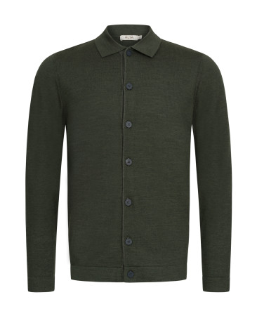 KNITTED KHAKI MERINO WOOLLEN CARDIGAN