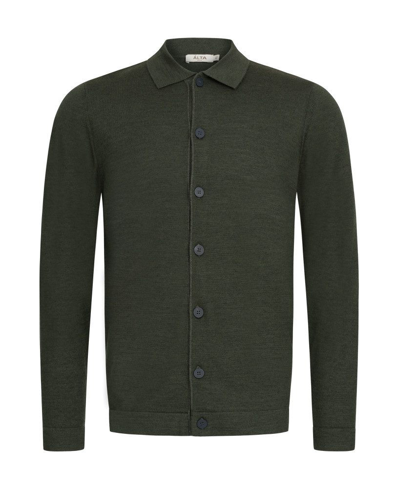 KNITTED KHAKI MERINO WOOLLEN CARDIGAN