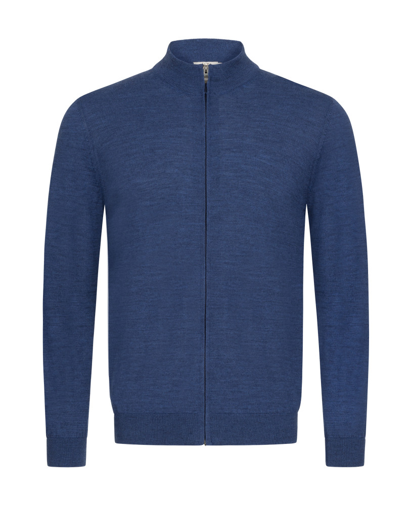 ZIPPERED CARDIGAN MADE OF MERINO WOOL BLUE MELANGE