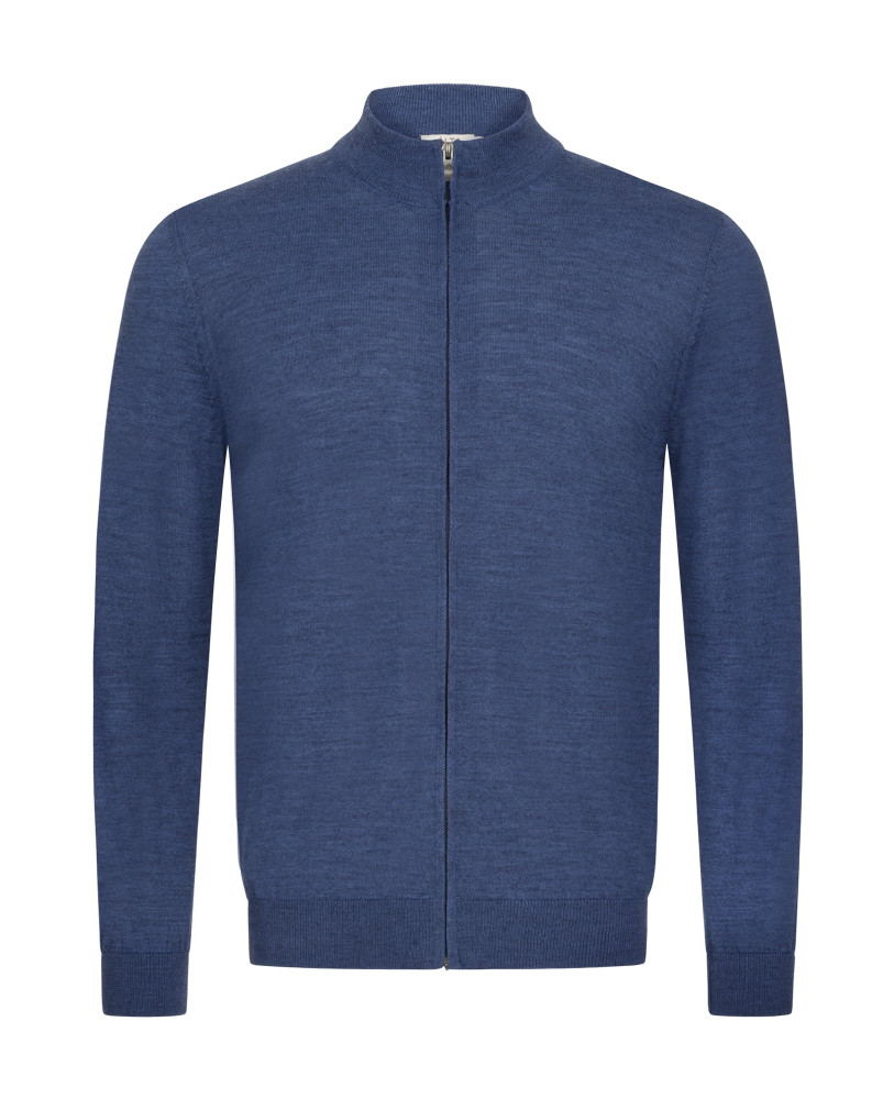 ZIPPERED CARDIGAN MADE OF MERINO WOOL BLUE MELANGE