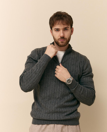 KNITTED GREY MERINO WOOL SWEATER