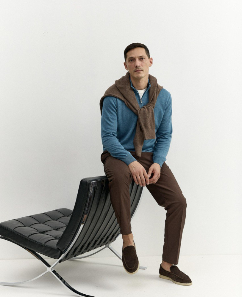 ZIP-UP SWEATER WITH COLLAR SEA WAVE