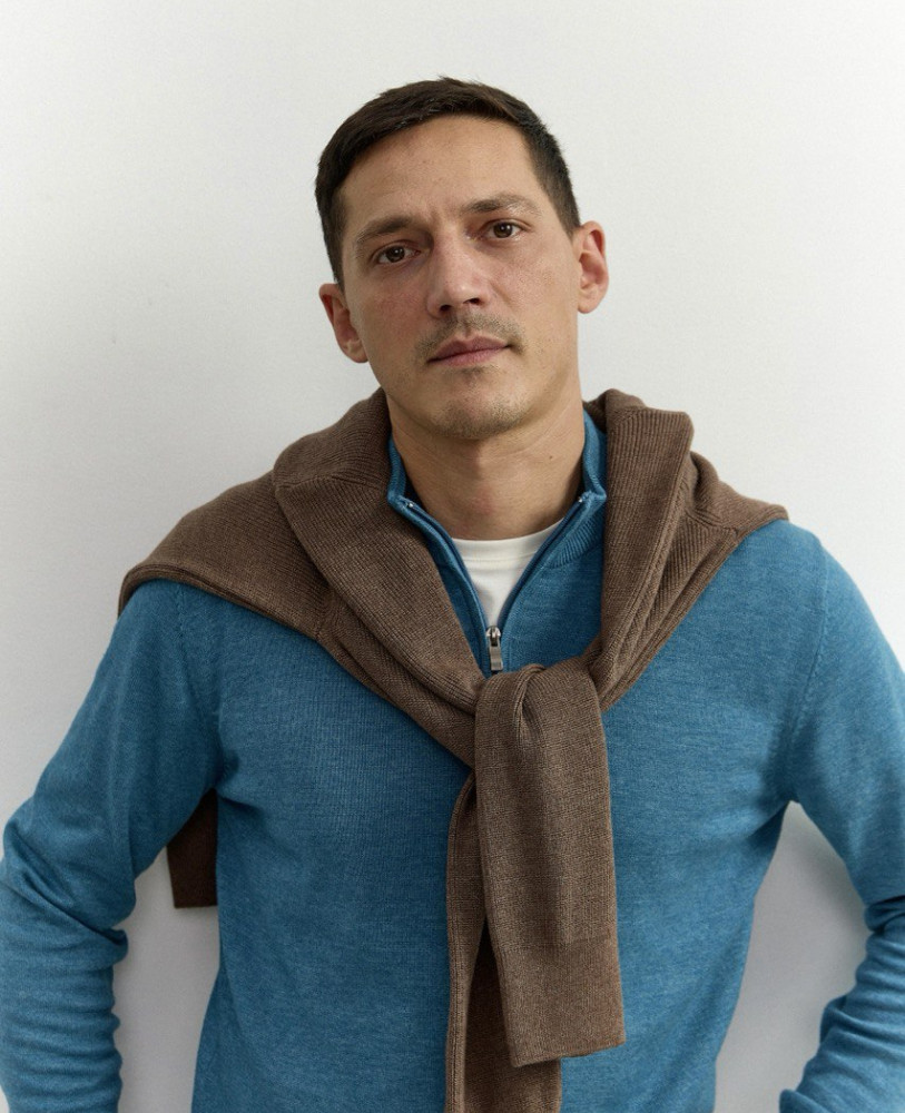 ZIP-UP SWEATER WITH COLLAR SEA WAVE