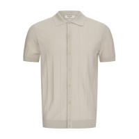 BEIGE KNITTED BUTTON-THROUGH POLO SHIRT