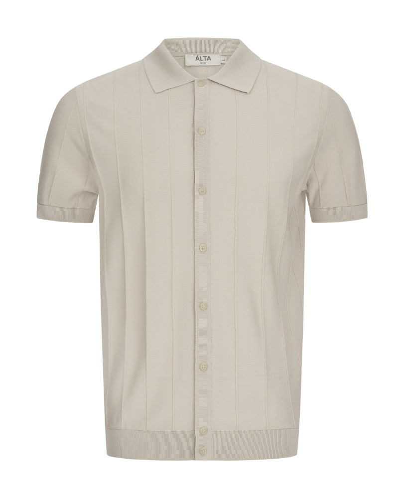 BEIGE KNITTED BUTTON-THROUGH POLO SHIRT