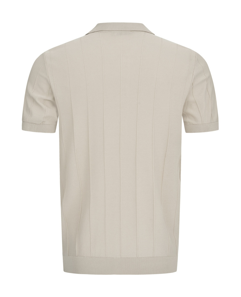 BEIGE KNITTED BUTTON-THROUGH POLO SHIRT