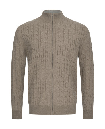 MOCHA CABLE-KNIT FULL-ZIP CARDIGAN