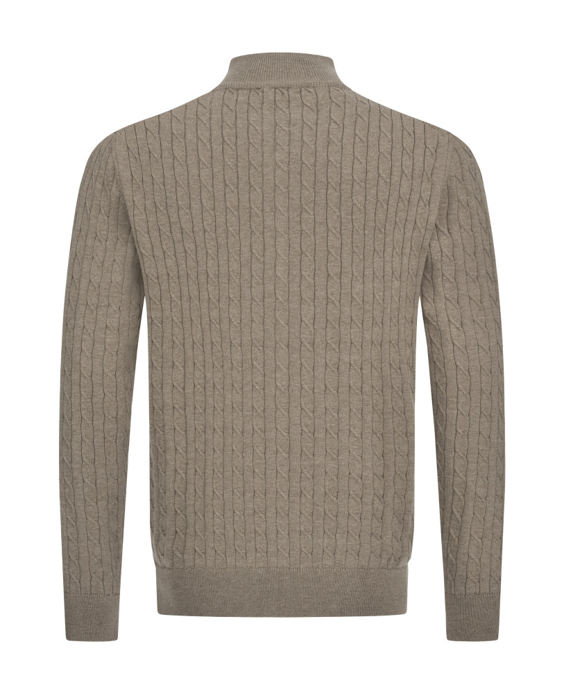 MOCHA CABLE-KNIT FULL-ZIP CARDIGAN