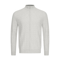 LIGHT GREY CABLE-KNIT FULL-ZIP CARDIGAN