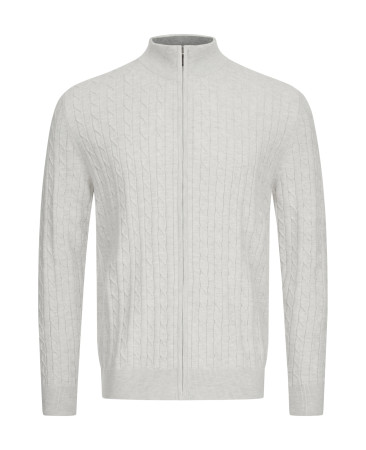 LIGHT GREY CABLE-KNIT FULL-ZIP CARDIGAN