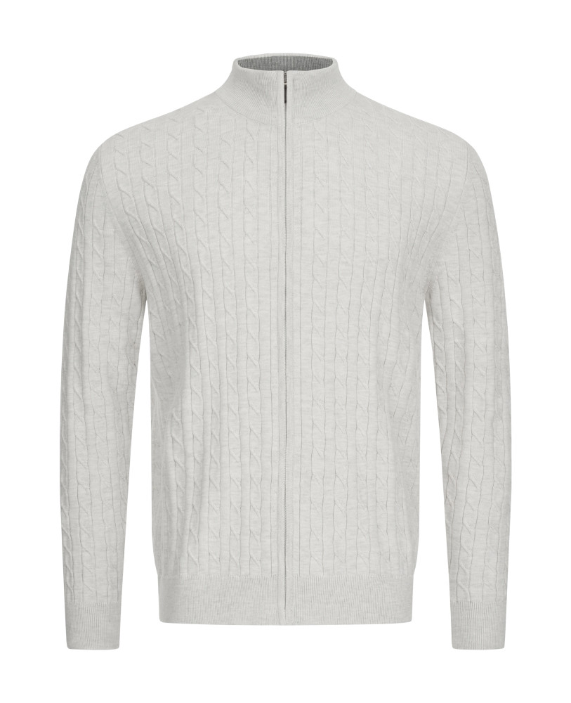 LIGHT GREY CABLE-KNIT FULL-ZIP CARDIGAN
